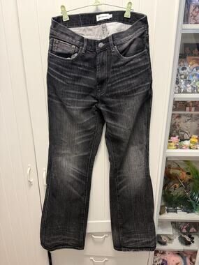 Vintage Japanese Slub Denim Faded Wash Whiskered Jeans Black size 32